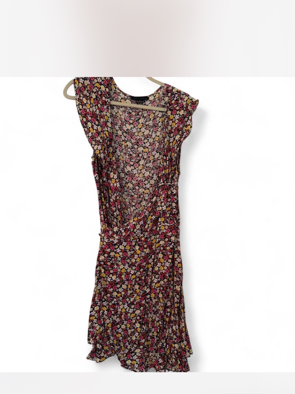 Sanctuary Black Floral Midi Dress with Pink & Yellow Blooms